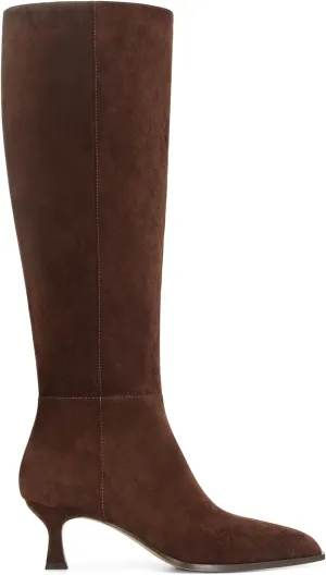 DOEYG Women Suede Knee High Boots Wide Calf Kitten Heel Boots Pointed Toe Stiletto High Heel Tall Boots Fashion Fall Long Boots with Side Zipper