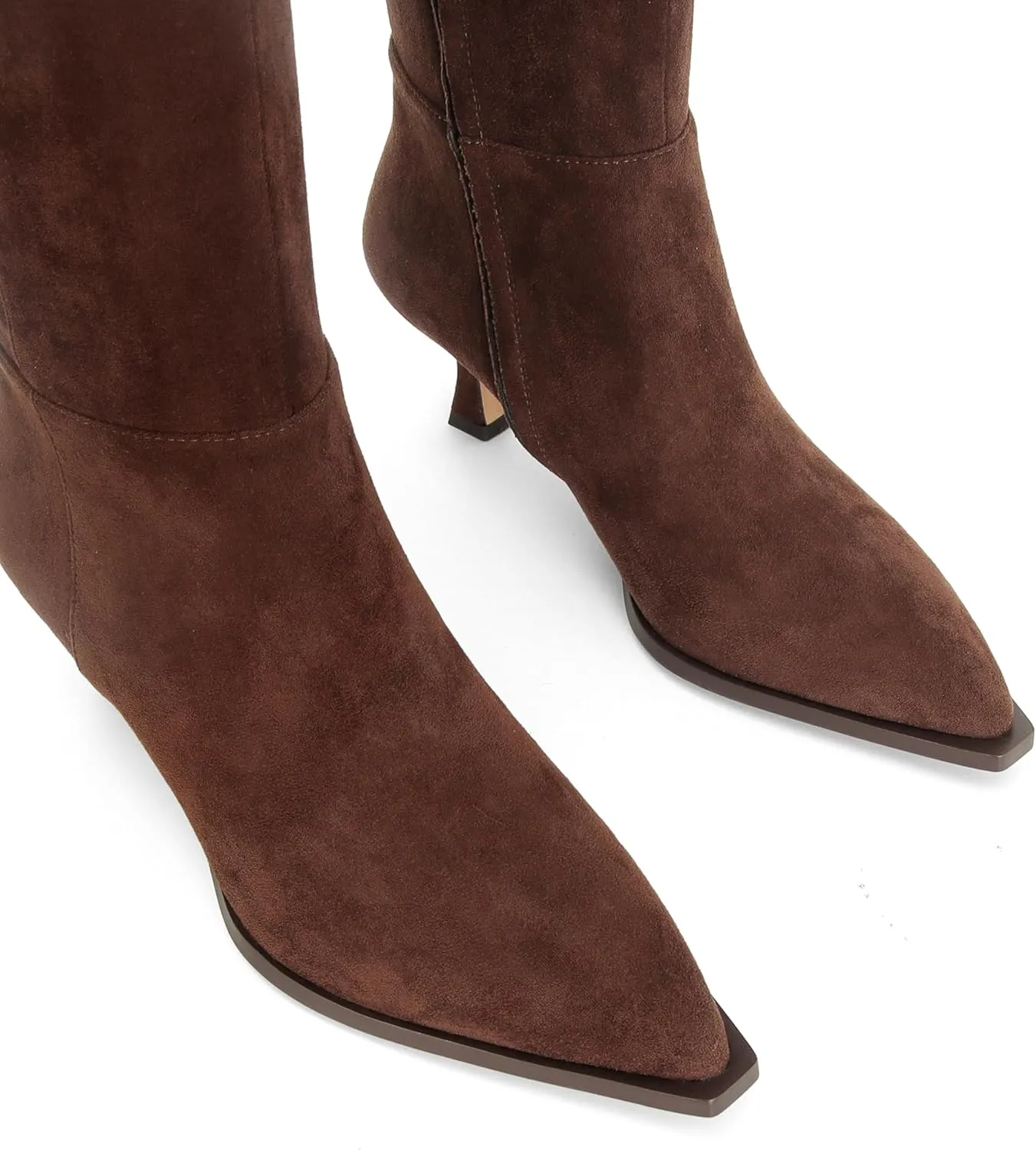 DOEYG Women Suede Knee High Boots Wide Calf Kitten Heel Boots Pointed Toe Stiletto High Heel Tall Boots Fashion Fall Long Boots with Side Zipper