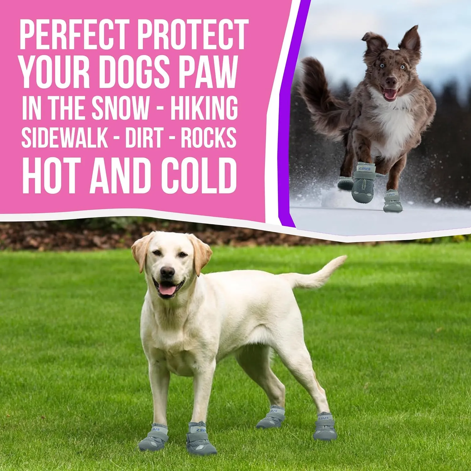 Dog Boots Breathable Shoes for Medium Dogs, Anti-Slip Sole Dog Booties Waterproof Booties Paw Protector for Hiking Hot Pavement Winter Snow 4 Packs (Army Grey, Size 7)