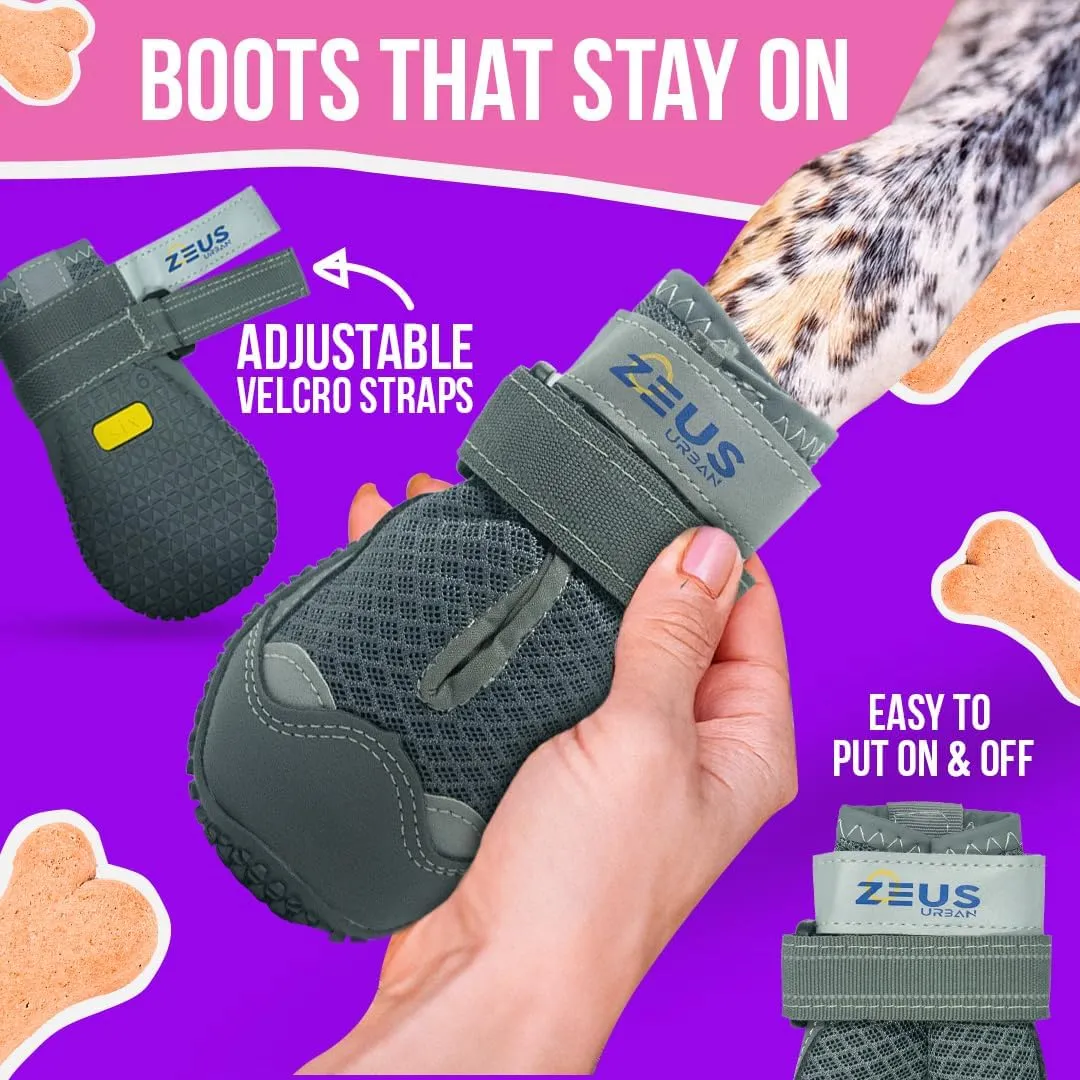 Dog Boots Breathable Shoes for Medium Dogs, Anti-Slip Sole Dog Booties Waterproof Booties Paw Protector for Hiking Hot Pavement Winter Snow 4 Packs (Army Grey, Size 7)