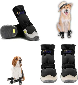 Dog Boots Breathable Shoes for Medium Dogs, Anti-Slip Sole Dog Booties Waterproof Booties Paw Protector for Hiking Hot Pavement Winter Snow 4 Packs (Black Long, Size 3)