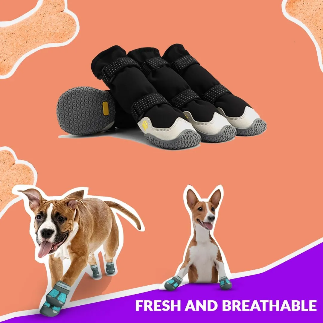 Dog Boots Breathable Shoes for Medium Dogs, Anti-Slip Sole Dog Booties Waterproof Booties Paw Protector for Hiking Hot Pavement Winter Snow 4 Packs (Black Long, Size 3)