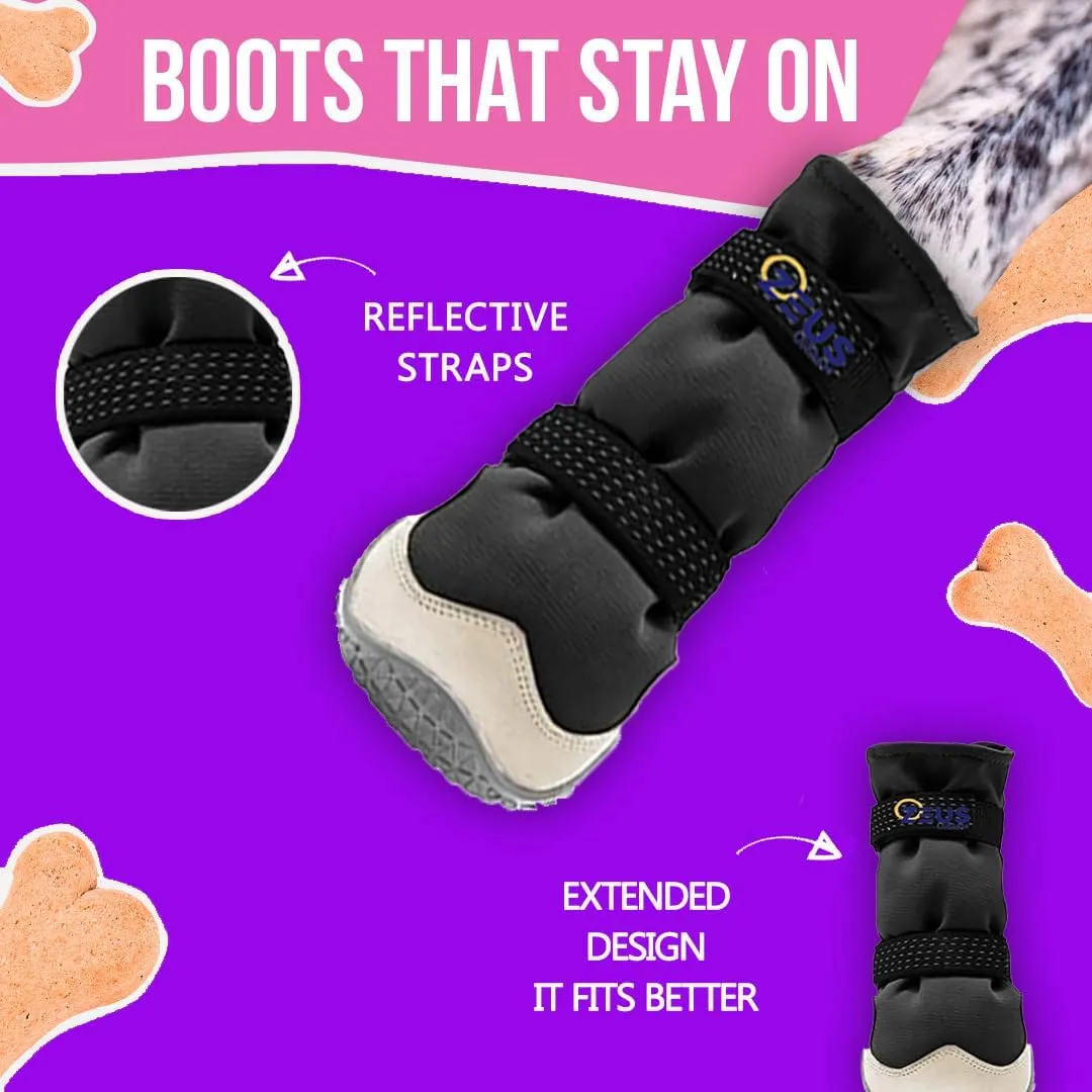 Dog Boots Breathable Shoes for Medium Dogs, Anti-Slip Sole Dog Booties Waterproof Booties Paw Protector for Hiking Hot Pavement Winter Snow 4 Packs (Black Long, Size 3)