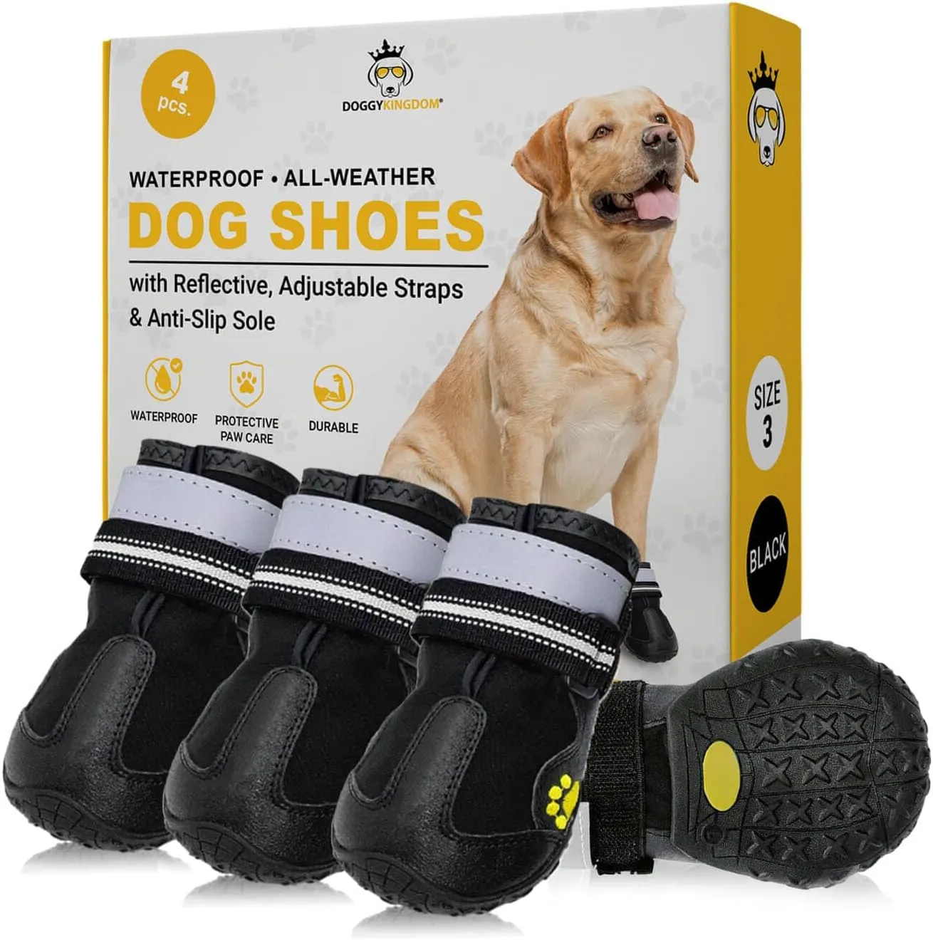 Dog Shoes for Large Dogs for Snow, Waterproof Dog Boots for Winter, Dog Booties with Reflective Rugged Anti-Slip Sole and Skid-Proof, Outdoor Dog Shoes for Medium Small Dogs - Size 3