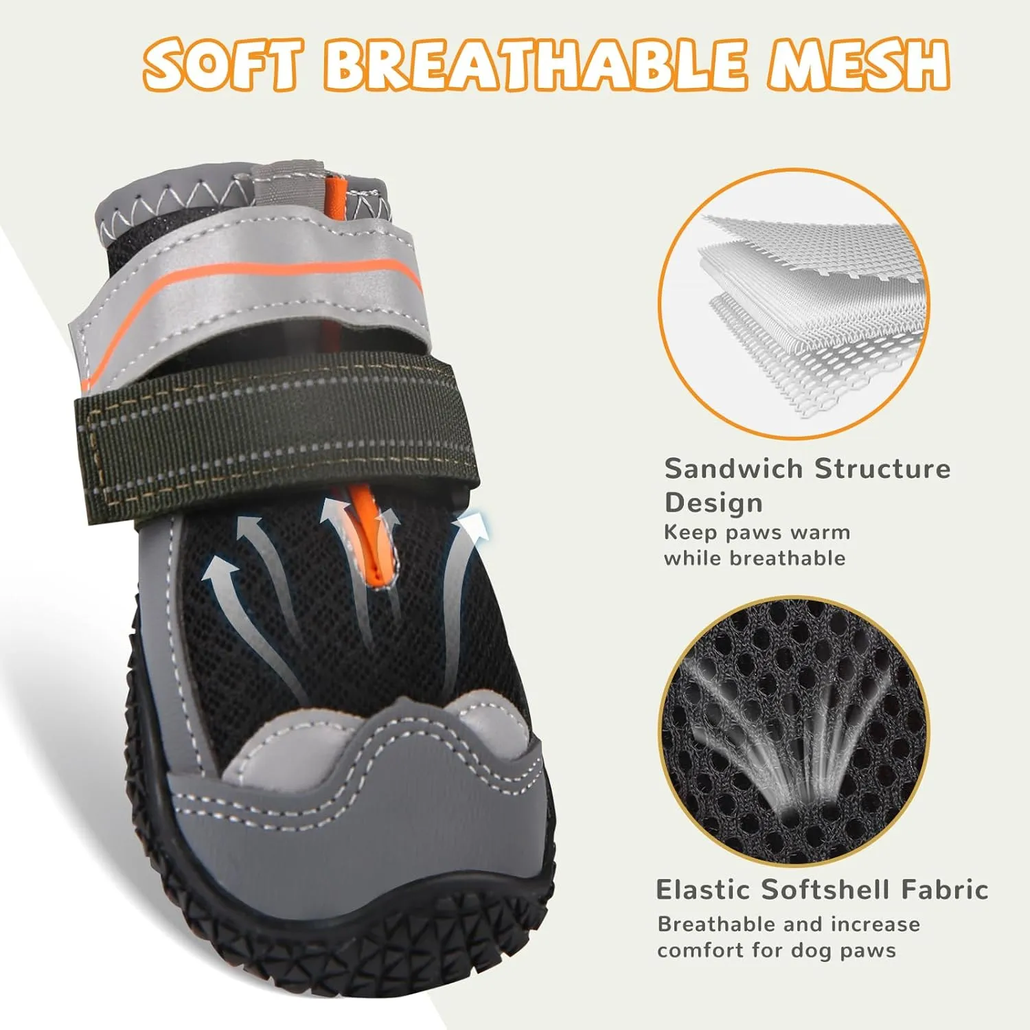 Dog Shoes for Large Small Medium Dogs, Breathable Dog Boots for Summer Hot Pavement, Anti-Slip Dog Booties Paw Protector with Reflective Strips for Outdoor Walking Hiking, Hardwood Floors Size 3