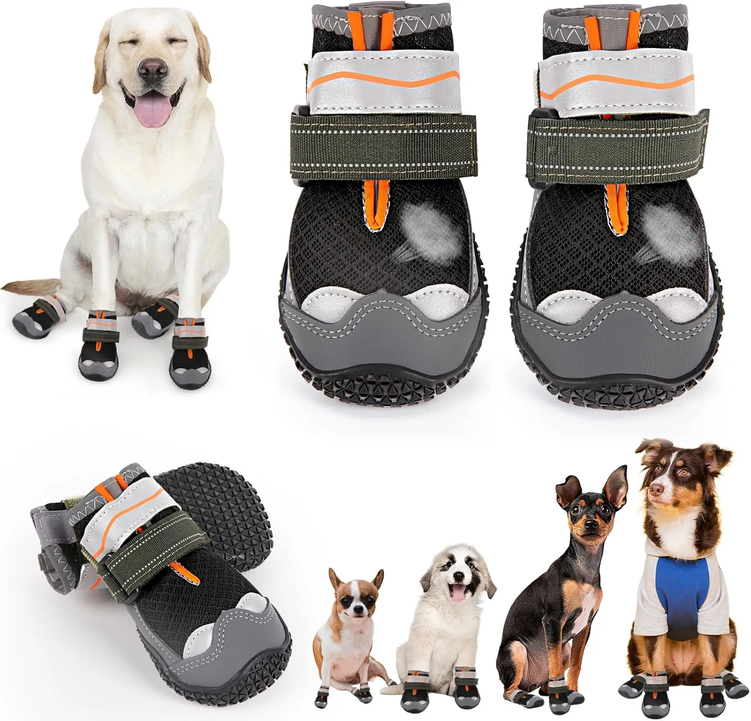 Dog Shoes for Large Small Medium Dogs, Breathable Dog Boots for Summer Hot Pavement, Anti-Slip Dog Booties Paw Protector with Reflective Strips for Outdoor Walking Hiking, Hardwood Floors Size 3