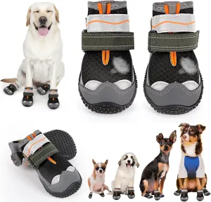 Dog Shoes for Large Small Medium Dogs, Breathable Dog Boots for Summer Hot Pavement, Anti-Slip Dog Booties Paw Protector with Reflective Strips for Outdoor Walking Hiking, Hardwood Floors Size 3