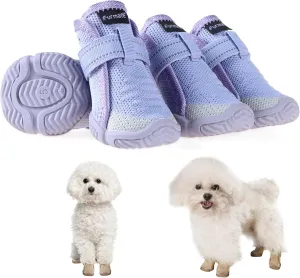 Dog Shoes for Small Dogs, Breathable Puppy Dog Boots & Paw Protectors for Summer Hot Pavement Winter Snow, Dog Booties with Reflective Strips, Anti-Slip Sole for Hardwood Floors (Purple-Size3)