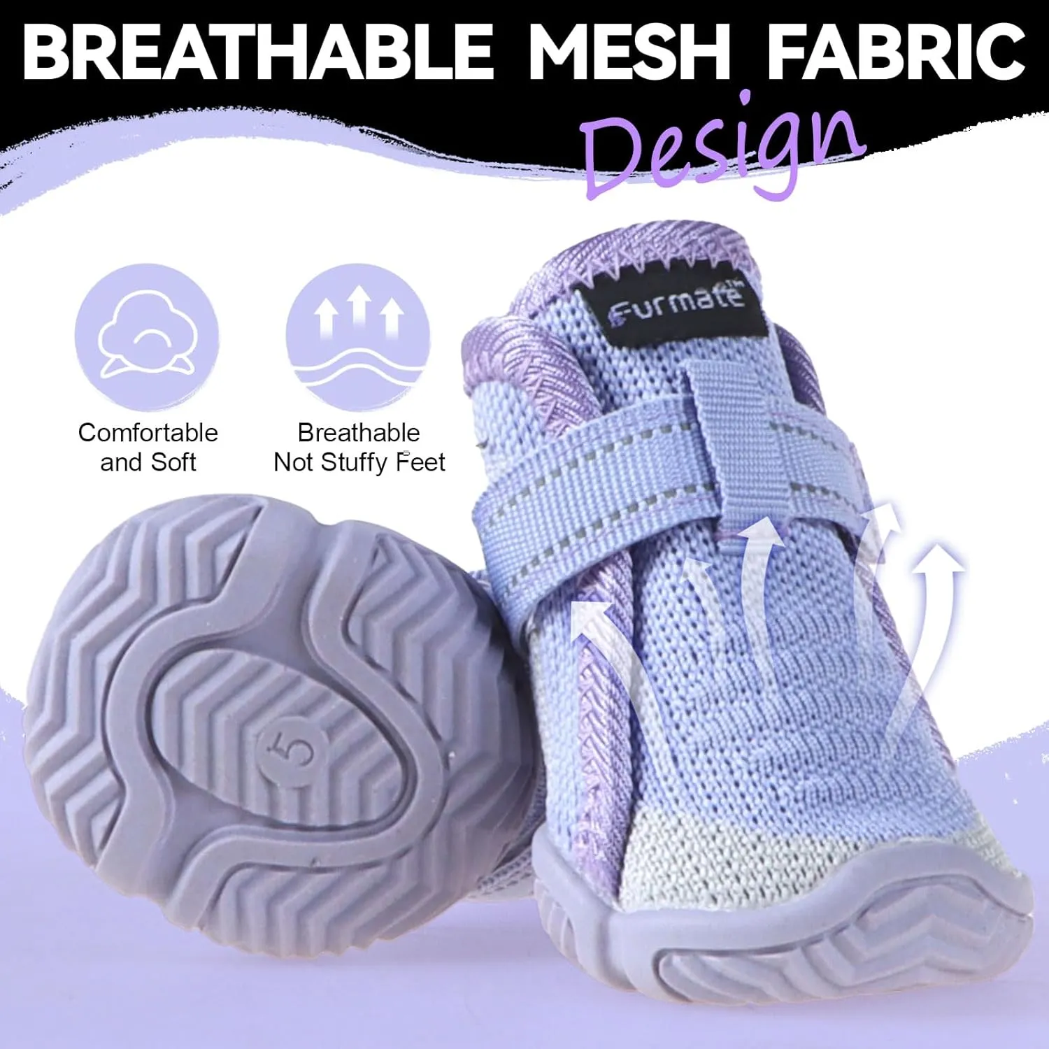 Dog Shoes for Small Dogs, Breathable Puppy Dog Boots & Paw Protectors for Summer Hot Pavement Winter Snow, Dog Booties with Reflective Strips, Anti-Slip Sole for Hardwood Floors (Purple-Size3)