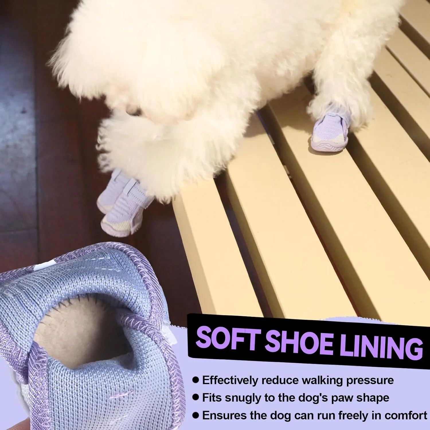 Dog Shoes for Small Dogs, Breathable Puppy Dog Boots & Paw Protectors for Summer Hot Pavement Winter Snow, Dog Booties with Reflective Strips, Anti-Slip Sole for Hardwood Floors (Purple-Size3)