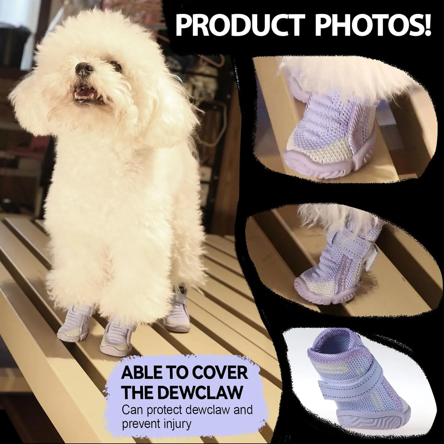 Dog Shoes for Small Dogs, Breathable Puppy Dog Boots & Paw Protectors for Summer Hot Pavement Winter Snow, Dog Booties with Reflective Strips, Anti-Slip Sole for Hardwood Floors (Purple-Size3)