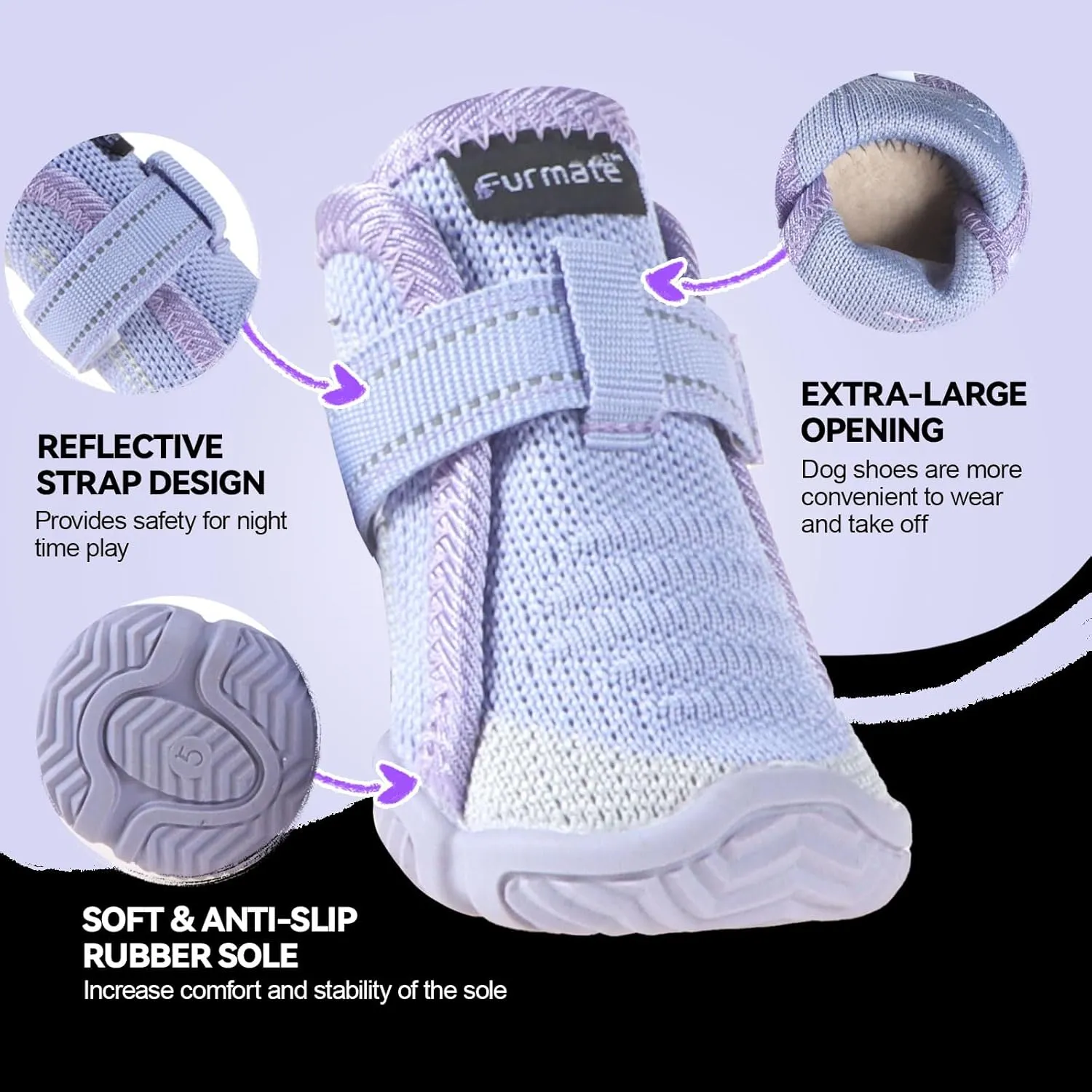 Dog Shoes for Small Dogs, Breathable Puppy Dog Boots & Paw Protectors for Summer Hot Pavement Winter Snow, Dog Booties with Reflective Strips, Anti-Slip Sole for Hardwood Floors (Purple-Size3)