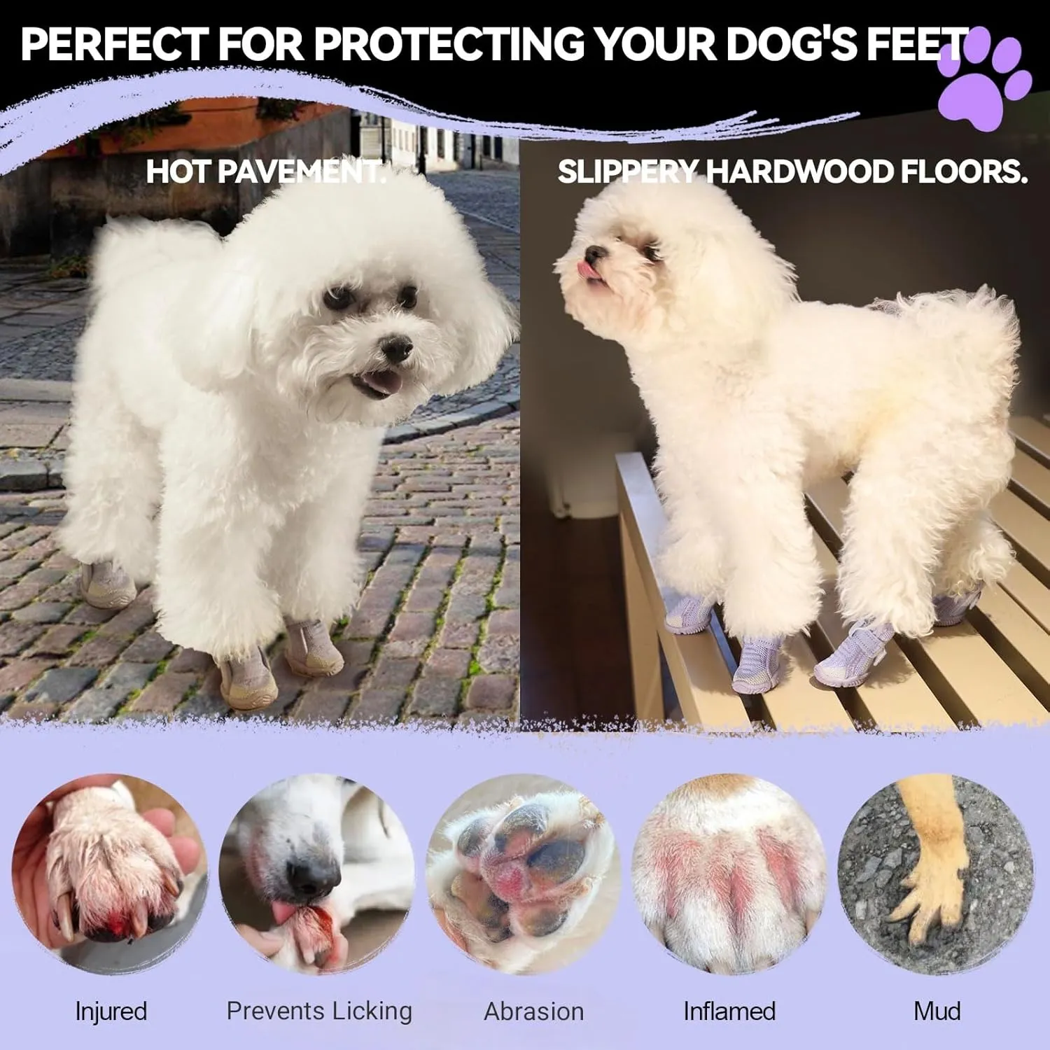 Dog Shoes for Small Dogs, Breathable Puppy Dog Boots & Paw Protectors for Summer Hot Pavement Winter Snow, Dog Booties with Reflective Strips, Anti-Slip Sole for Hardwood Floors (Purple-Size3)