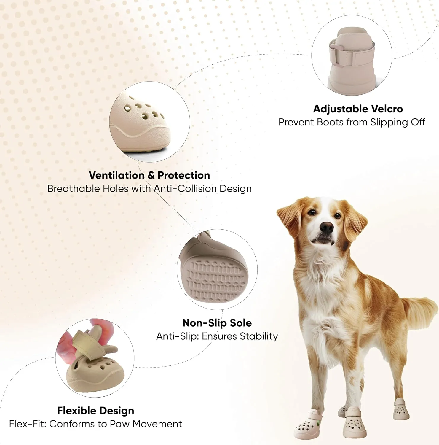 Dog Shoes: Non-Slip Waterproof Sandals for Hot Pavement & Winter, Breathable Perforated Boots, Large/Medium/Small Sizes, Ideal Paw Protector, Outdoor Clog Booties (Beige, Size 7: (2.87’’x2.4’’)(L*W))