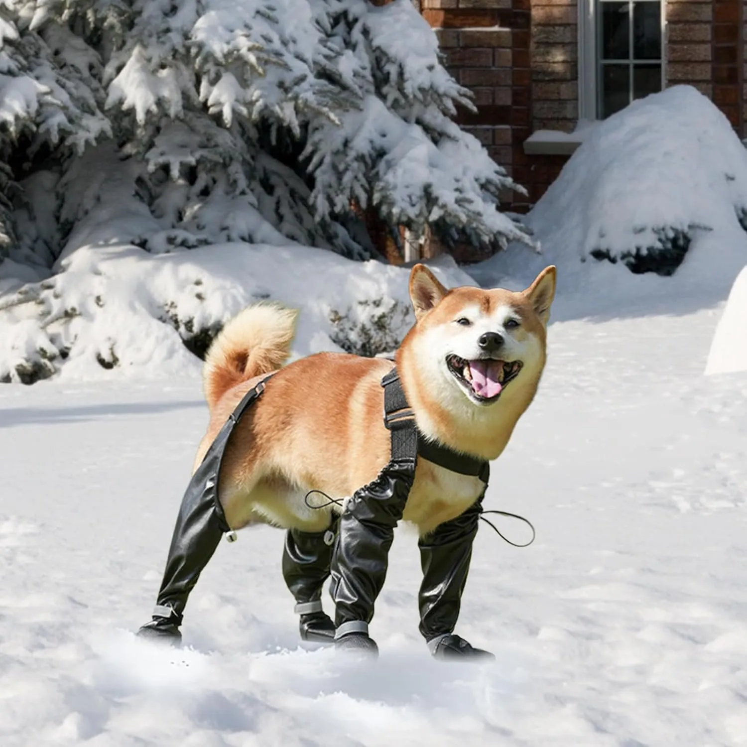 Dog Suspender Booties, Dog Paw Boot Leggings, Anti-Slip Dog Snow Pants with Attached Boots, Waterproof Adjustable Suspender Boots for Dogs, Winter Snow Rain Hiking Paws Protector Dog Boots (XS)