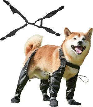 Dog Suspender Booties, Dog Paw Boot Leggings, Anti-Slip Dog Snow Pants with Attached Boots, Waterproof Adjustable Suspender Boots for Dogs, Winter Snow Rain Hiking Paws Protector Dog Boots (XS)