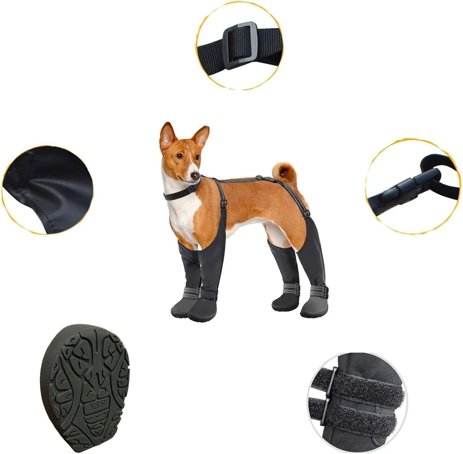 Dog Suspender Boots, Anti-Slip & Waterproof Dog Shoes with Leggings, Adjustable Suspender Boots for Dogs, Outdoor Dog Boots Paws Protector for Winter Snow Rain Hiking (Black, 4XL)