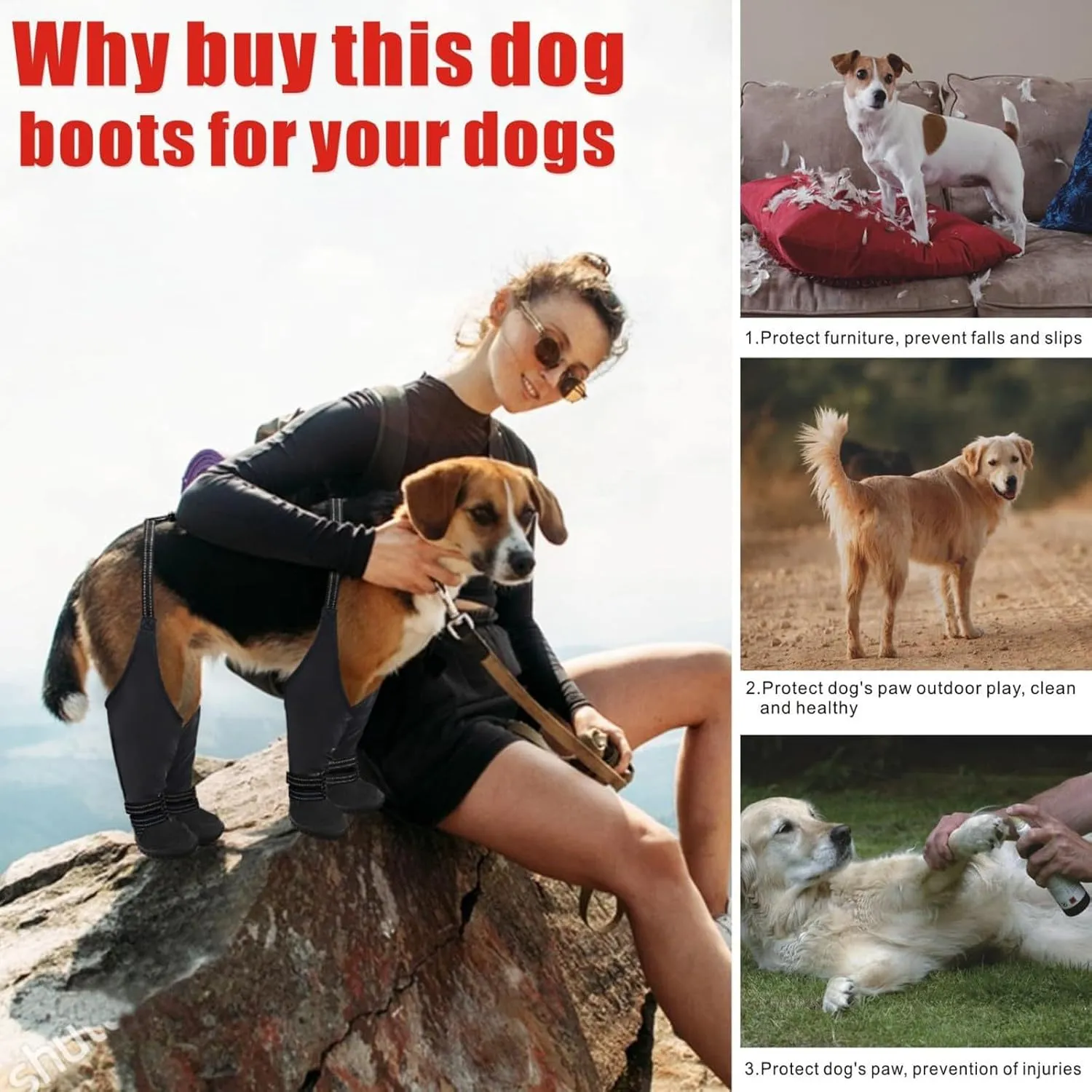 Dog Suspender Boots, Anti-Slip & Waterproof Dog Shoes with Leggings, Adjustable Suspender Boots for Dogs, Outdoor Dog Boots Paws Protector for Winter Snow Rain Hiking (Black, 4XL)