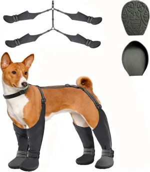 Dog Suspender Boots, Anti-Slip & Waterproof Dog Shoes with Leggings, Adjustable Suspender Boots for Dogs, Outdoor Dog Boots Paws Protector for Winter Snow Rain Hiking (Black, 4XL)
