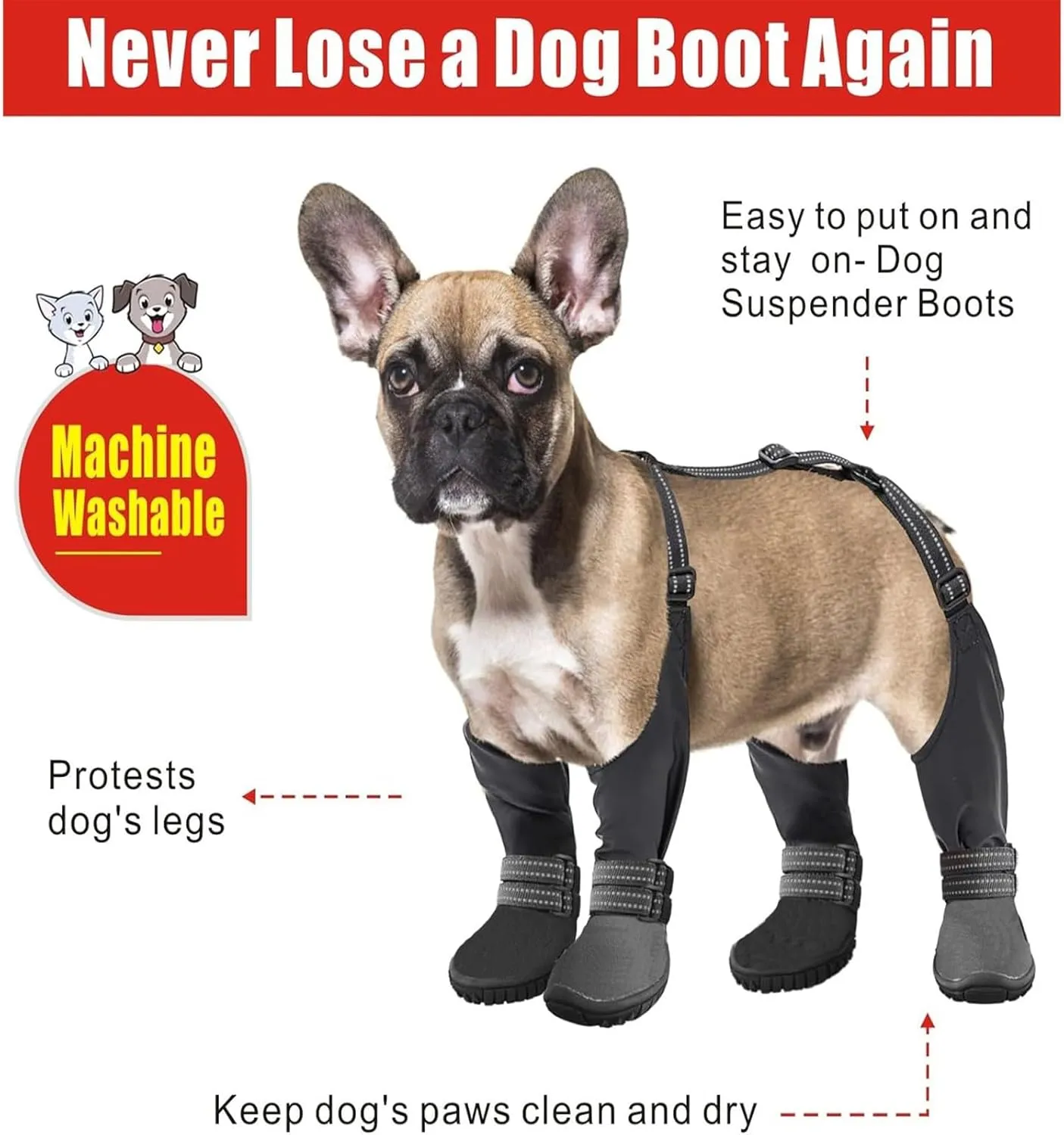 Dog Suspender Boots, Anti-Slip & Waterproof Dog Shoes with Leggings, Adjustable Suspender Boots for Dogs, Outdoor Dog Boots Paws Protector for Winter Snow Rain Hiking (Black, 4XL)