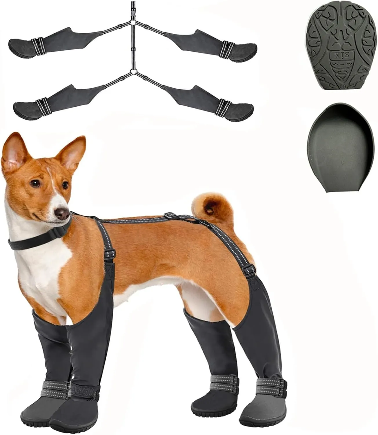 Dog Suspender Boots, Anti-Slip & Waterproof Dog Shoes with Leggings, Adjustable Suspender Boots for Dogs, Outdoor Dog Boots Paws Protector for Winter Snow Rain Hiking (Black, 4XL)
