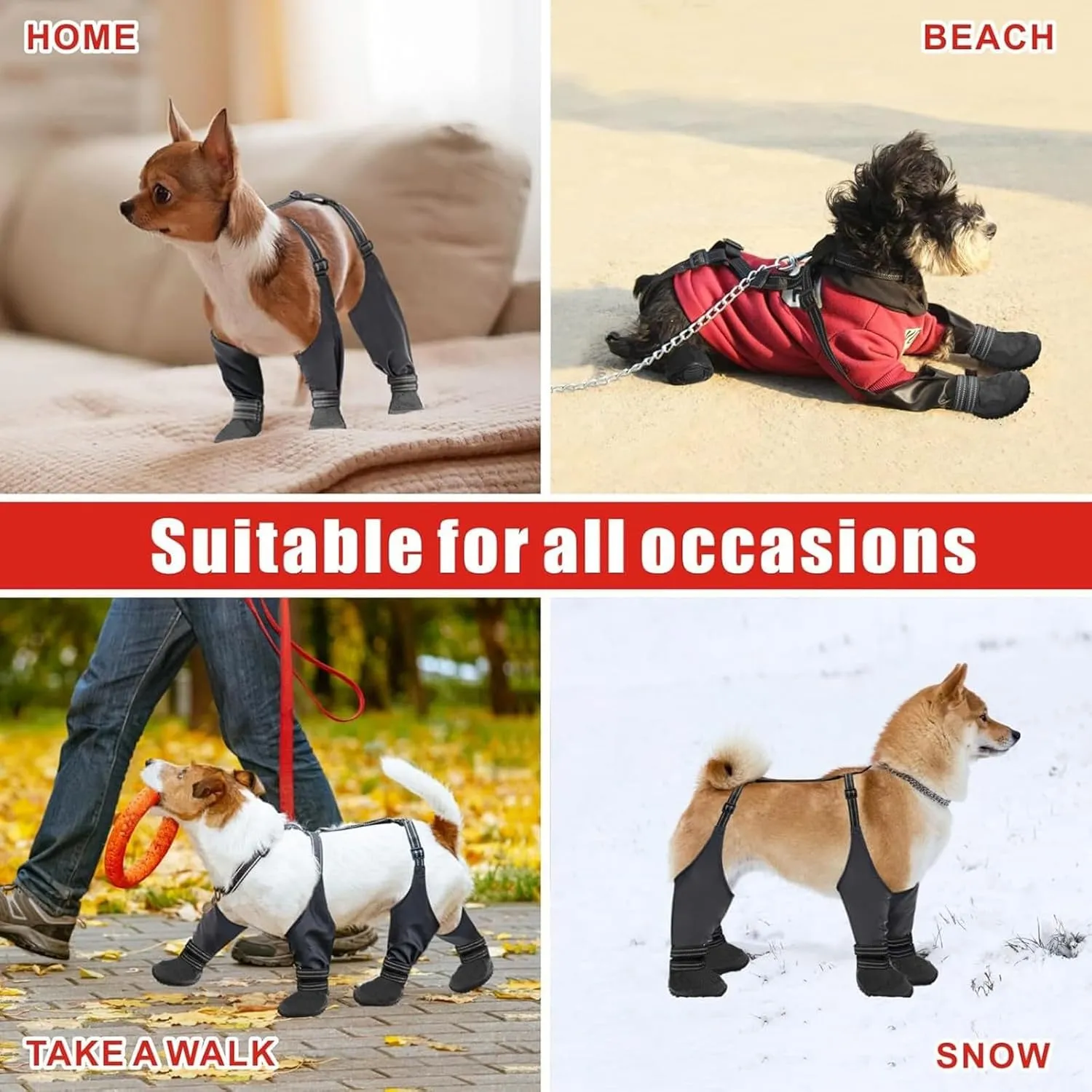 Dog Suspender Boots, Anti-Slip & Waterproof Dog Shoes with Leggings, Adjustable Suspender Boots for Dogs, Outdoor Dog Boots Paws Protector for Winter Snow Rain Hiking (Black, 4XL)