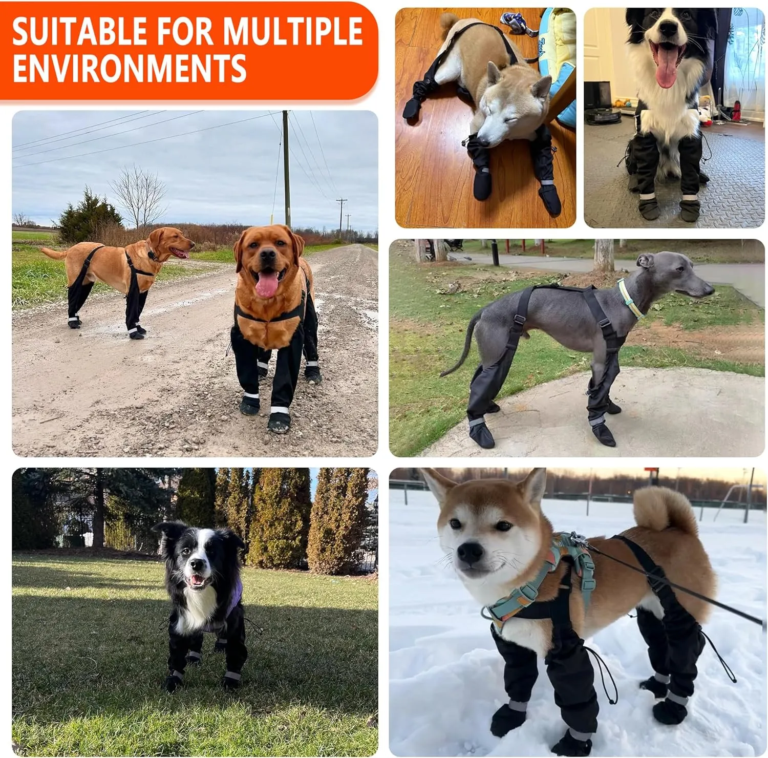 Dog Suspender Boots, Large Dog Rain Boots, Waterproof Doggy Winter Boot Snow Pants, Paw Protectors Legging Shoes with Suspenders, Anti-Slip Reflective Rain Boot for Walk Hike Outdoor Snowy (Black,L)