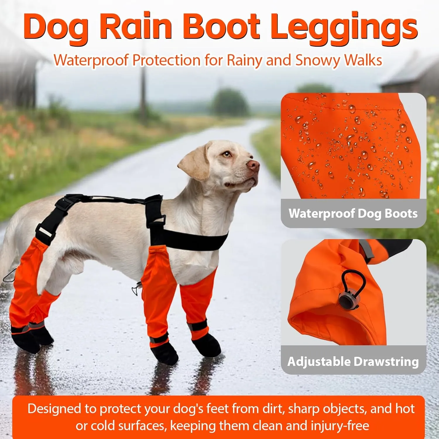 Dog Suspender Boots, Waterproof Tall Dog Rain Boots, Dirty-Proof Pet Leggings Boot Paw Protector 4-Legged Shoes, Adjustable Winter Snow Pants with Boot for Medium Large Dogs Outdoor Walking Hiking