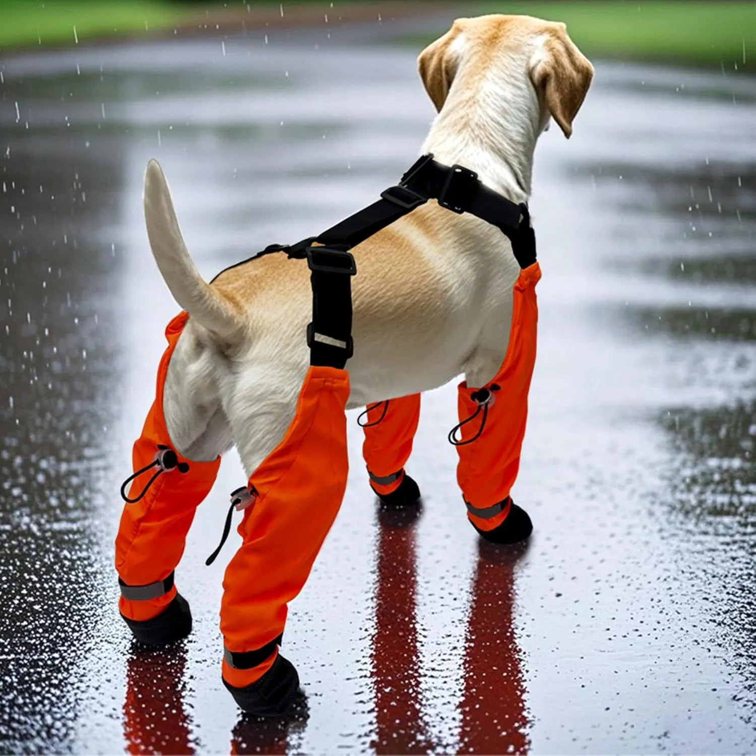 Dog Suspender Boots, Waterproof Tall Dog Rain Boots, Dirty-Proof Pet Leggings Boot Paw Protector 4-Legged Shoes, Adjustable Winter Snow Pants with Boot for Medium Large Dogs Outdoor Walking Hiking