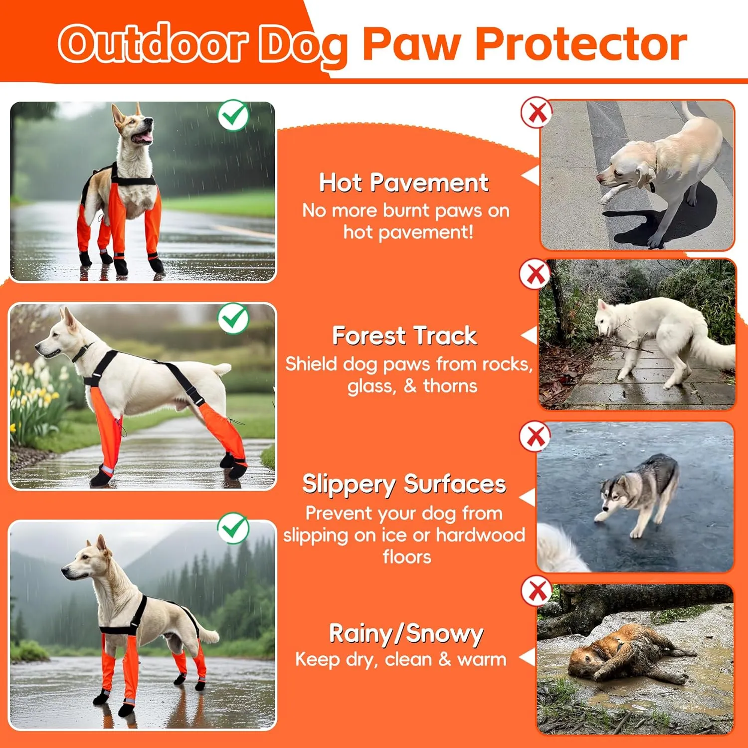 Dog Suspender Boots, Waterproof Tall Dog Rain Boots, Dirty-Proof Pet Leggings Boot Paw Protector 4-Legged Shoes, Adjustable Winter Snow Pants with Boot for Medium Large Dogs Outdoor Walking Hiking