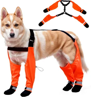 Dog Suspender Boots, Waterproof Tall Dog Rain Boots, Dirty-Proof Pet Leggings Boot Paw Protector 4-Legged Shoes, Adjustable Winter Snow Pants with Boot for Medium Large Dogs Outdoor Walking Hiking