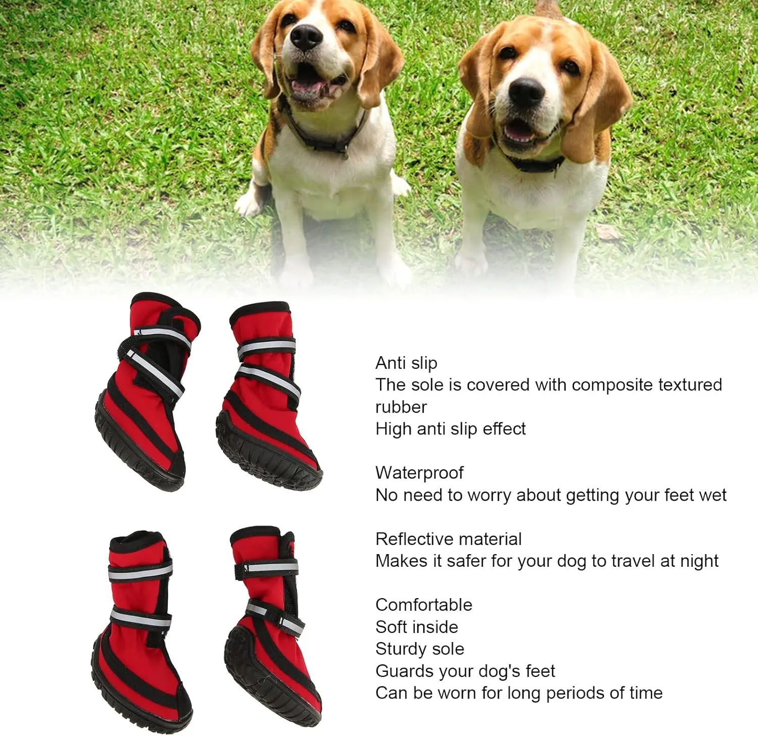 Dog Winter Boots, Dog Booties with Reflective Strips Skid-Proof Dog Shoes for Outdoor Hiking Traveling (L)