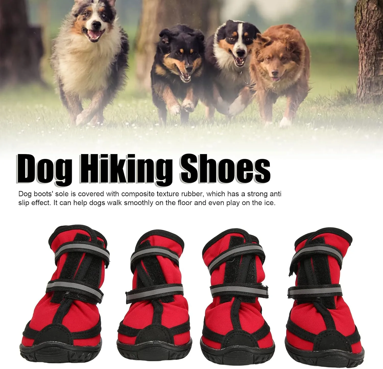 Dog Winter Boots, Dog Booties with Reflective Strips Skid-Proof Dog Shoes for Outdoor Hiking Traveling (L)