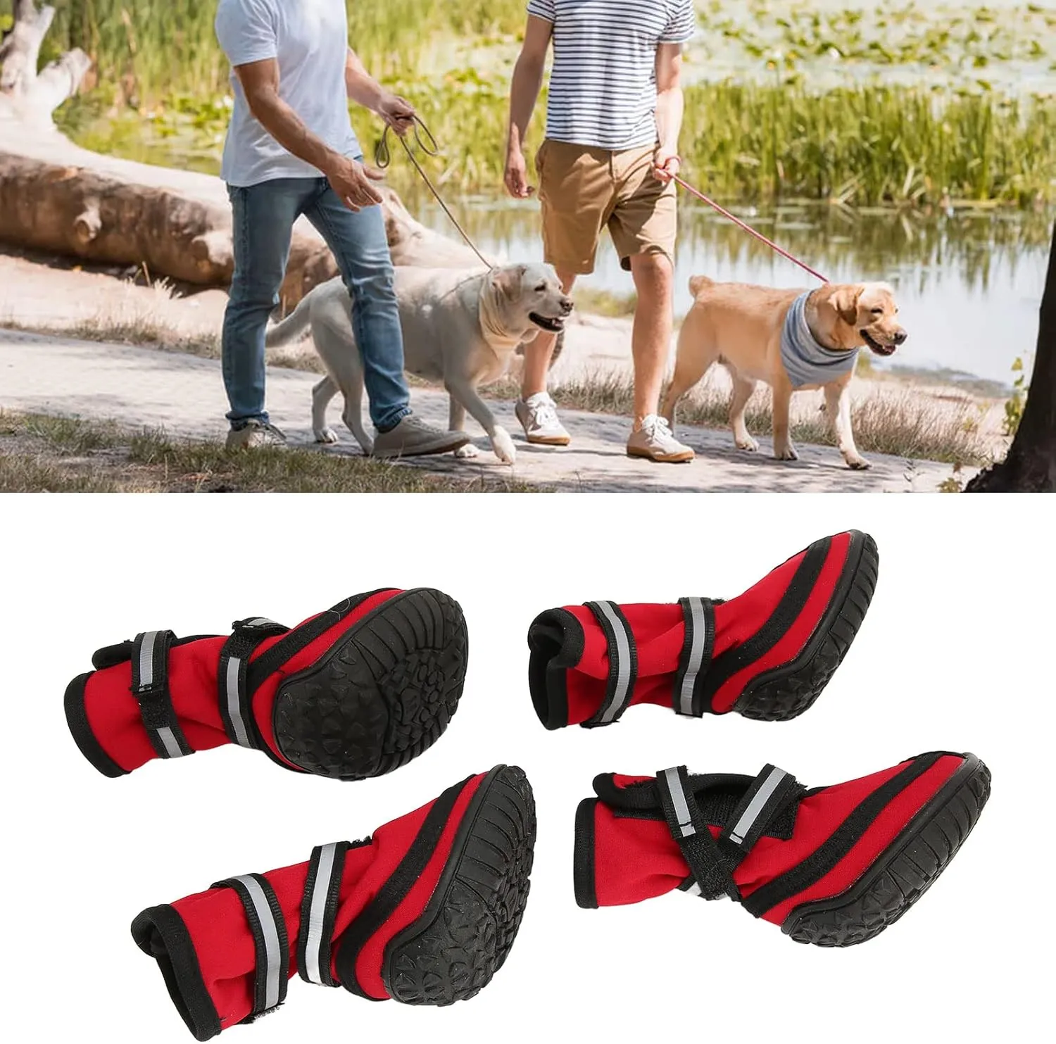 Dog Winter Boots, Dog Booties with Reflective Strips Skid-Proof Dog Shoes for Outdoor Hiking Traveling (L)