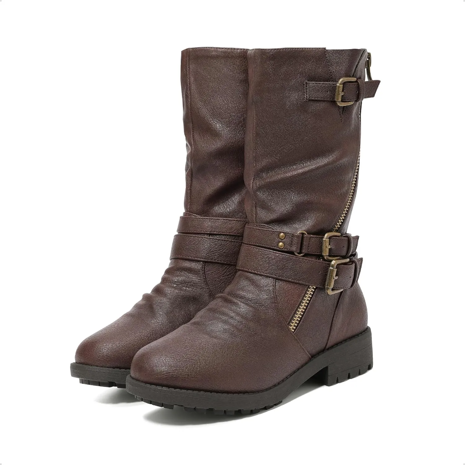 DREAM PAIRS Girls Buckle Zipper Knee High Winter Boots