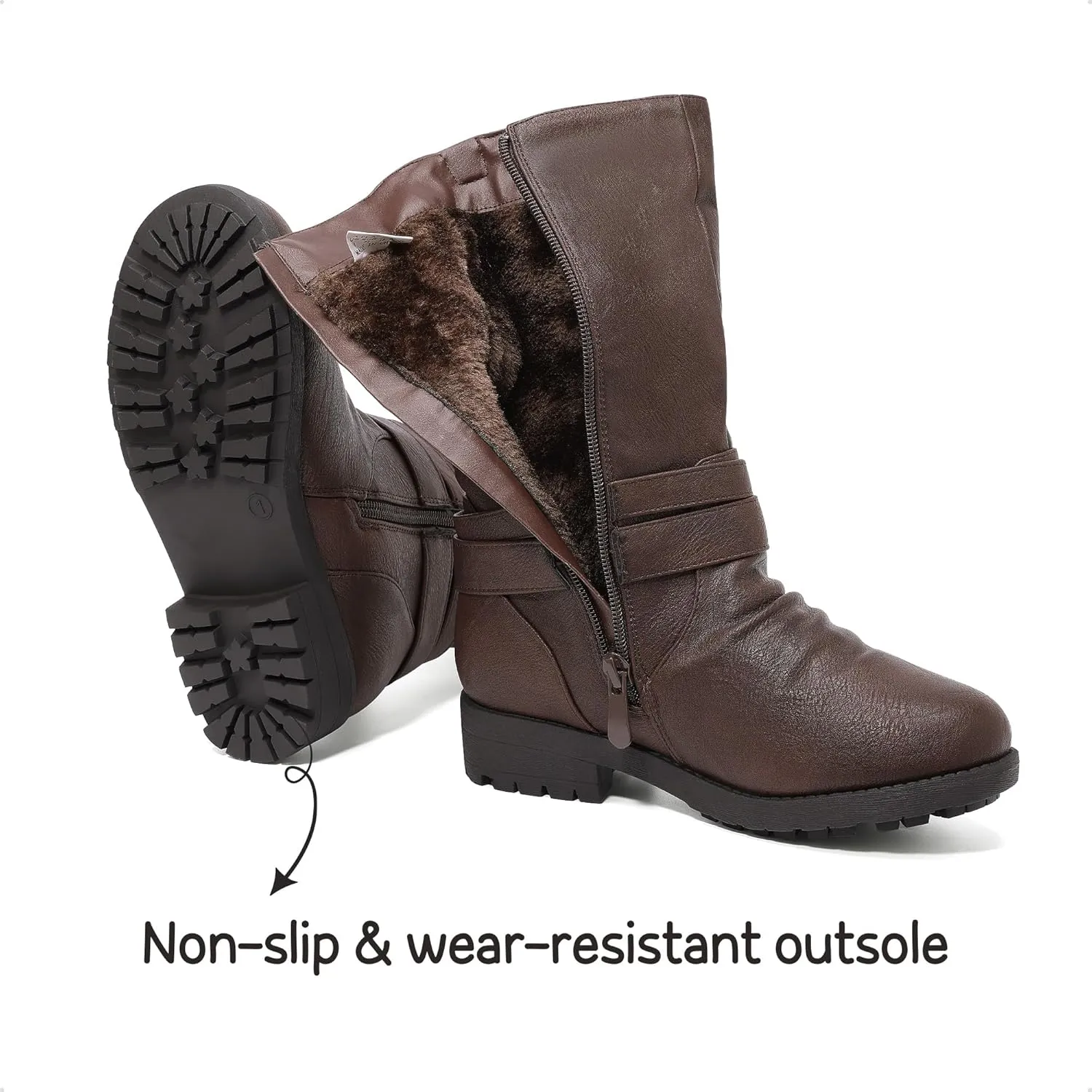 DREAM PAIRS Girls Buckle Zipper Knee High Winter Boots