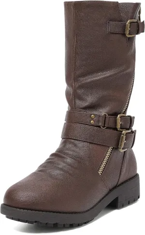 DREAM PAIRS Girls Buckle Zipper Knee High Winter Boots
