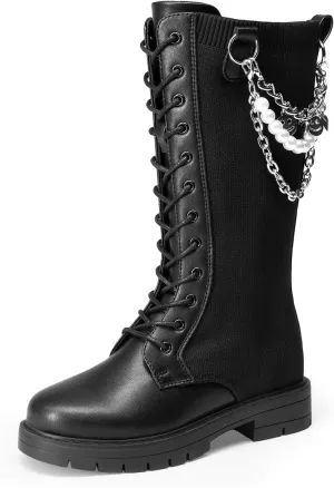 DREAM PAIRS Girls Riding Boots Knee High Side Zipper Mid Calf Shoes Little Kid/Big Kid