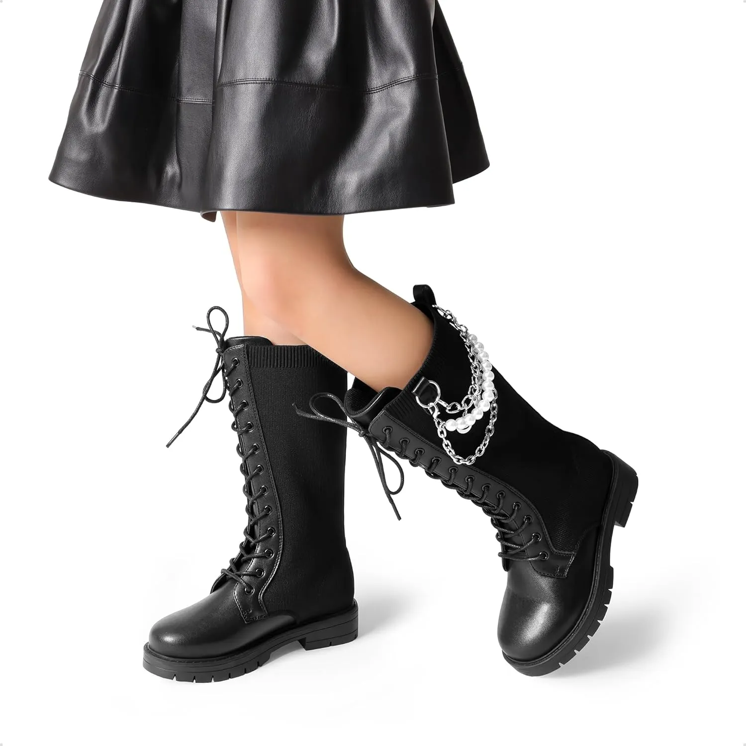 DREAM PAIRS Girls Riding Boots Knee High Side Zipper Mid Calf Shoes Little Kid/Big Kid