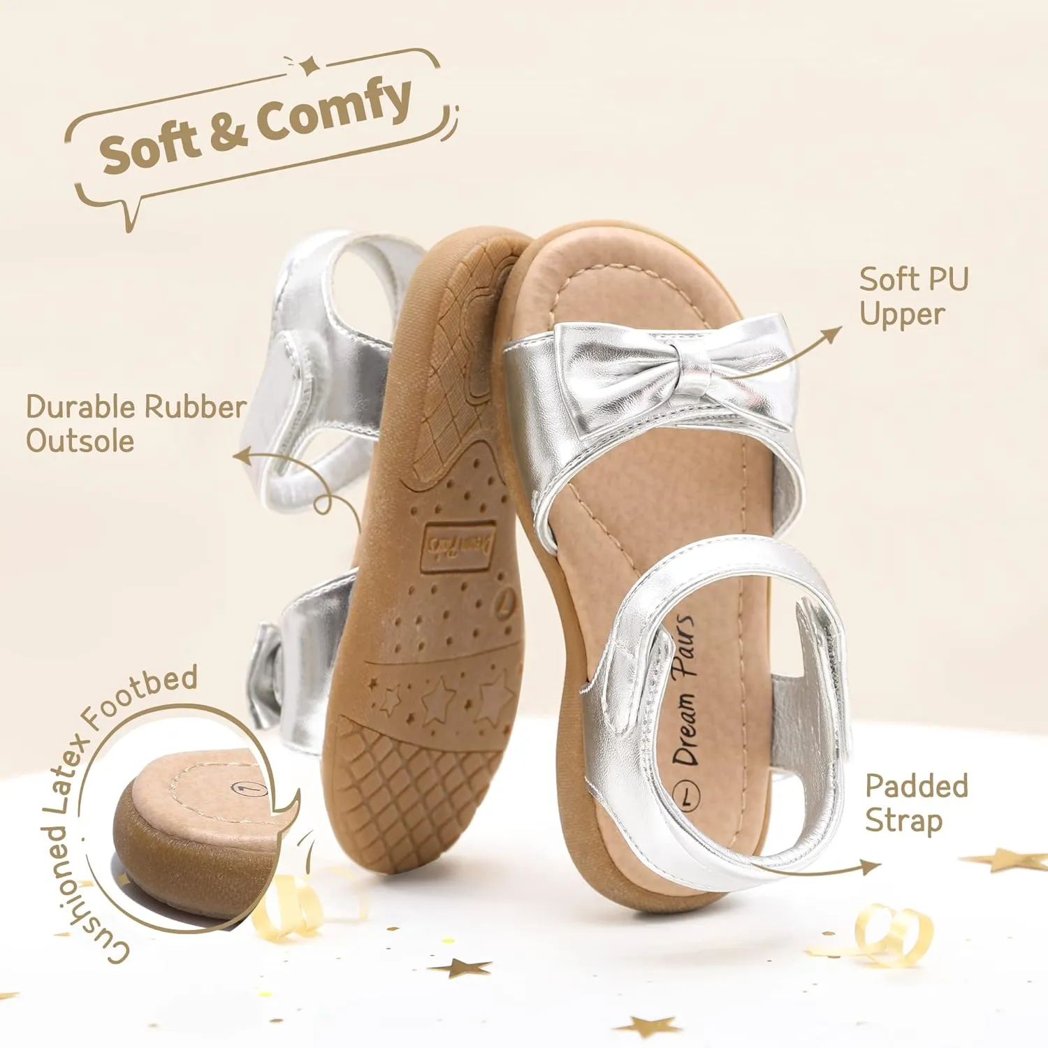 DREAM PAIRS Girls Sandals Fashion Bow Summer Shoes for Toddler/Little Kid