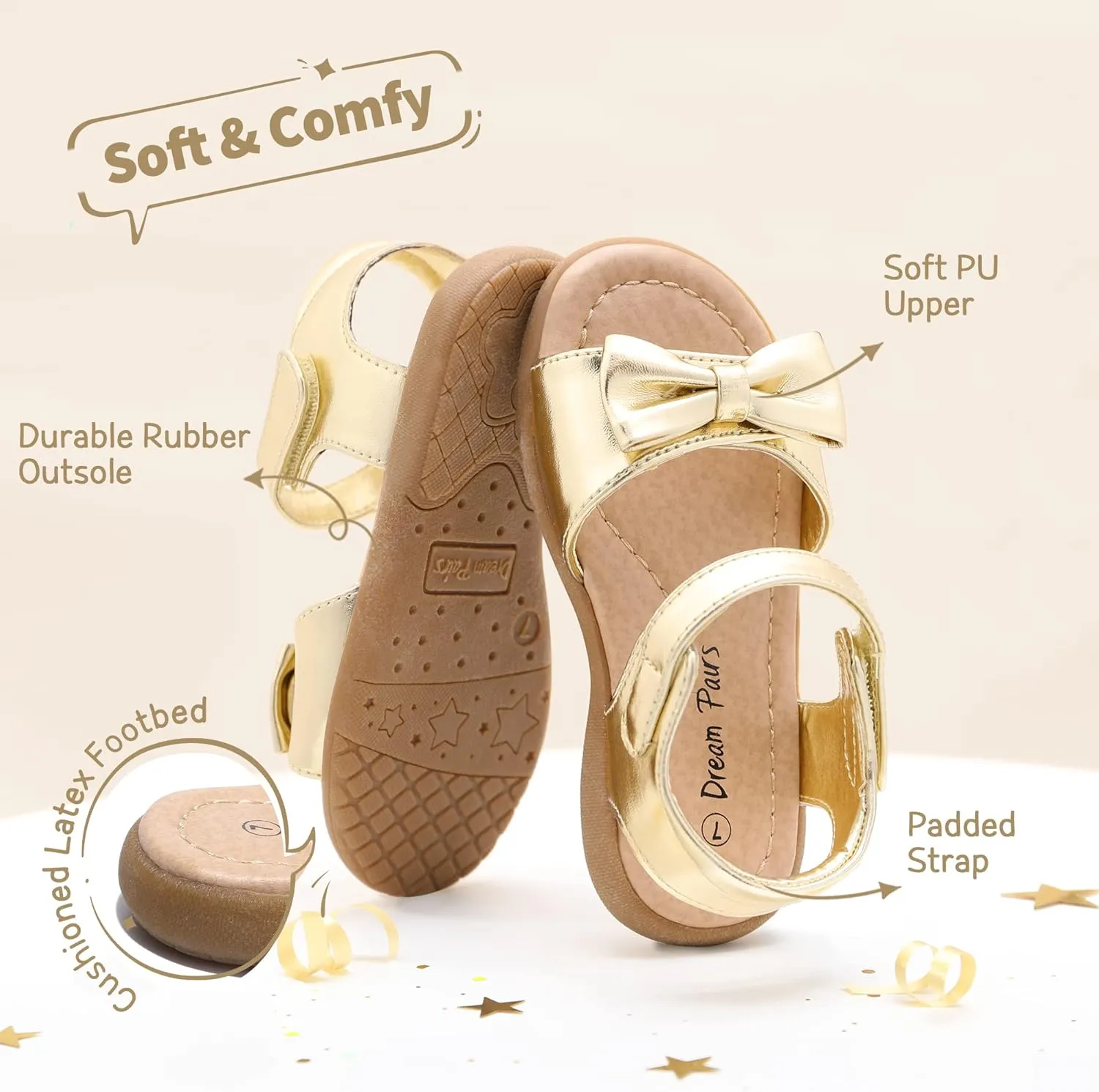 DREAM PAIRS Girls Sandals Fashion Bow Summer Shoes for Toddler/Little Kid