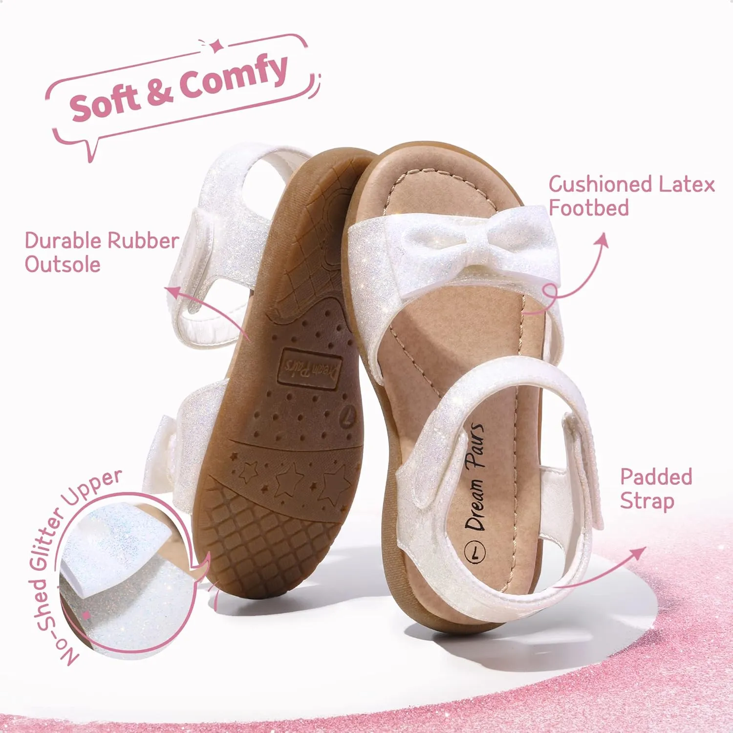 DREAM PAIRS Girls Sandals Fashion Bow Summer Shoes for Toddler/Little Kid