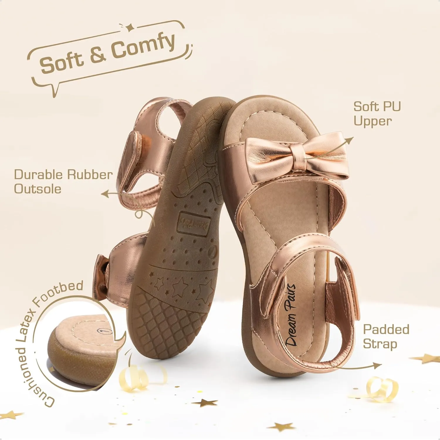 DREAM PAIRS Girls Sandals Fashion Bow Summer Shoes for Toddler/Little Kid