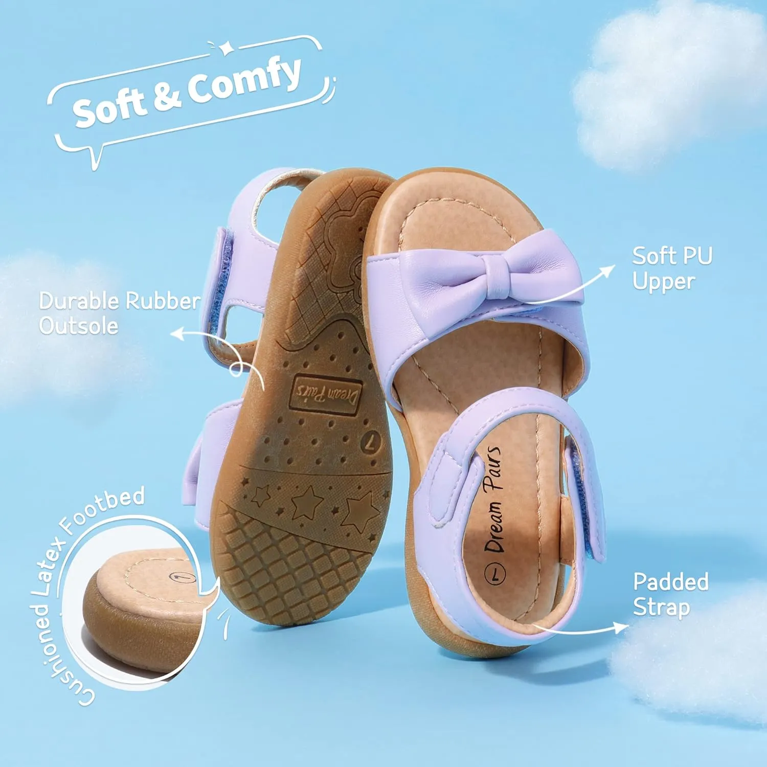 DREAM PAIRS Girls Sandals Fashion Bow Summer Shoes for Toddler/Little Kid