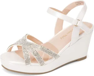 DREAM PAIRS Girls Wedge Sandals Flatform Open Toe Summer Platform Sandals Flower Wedding Party for Little Kid/Big Kid