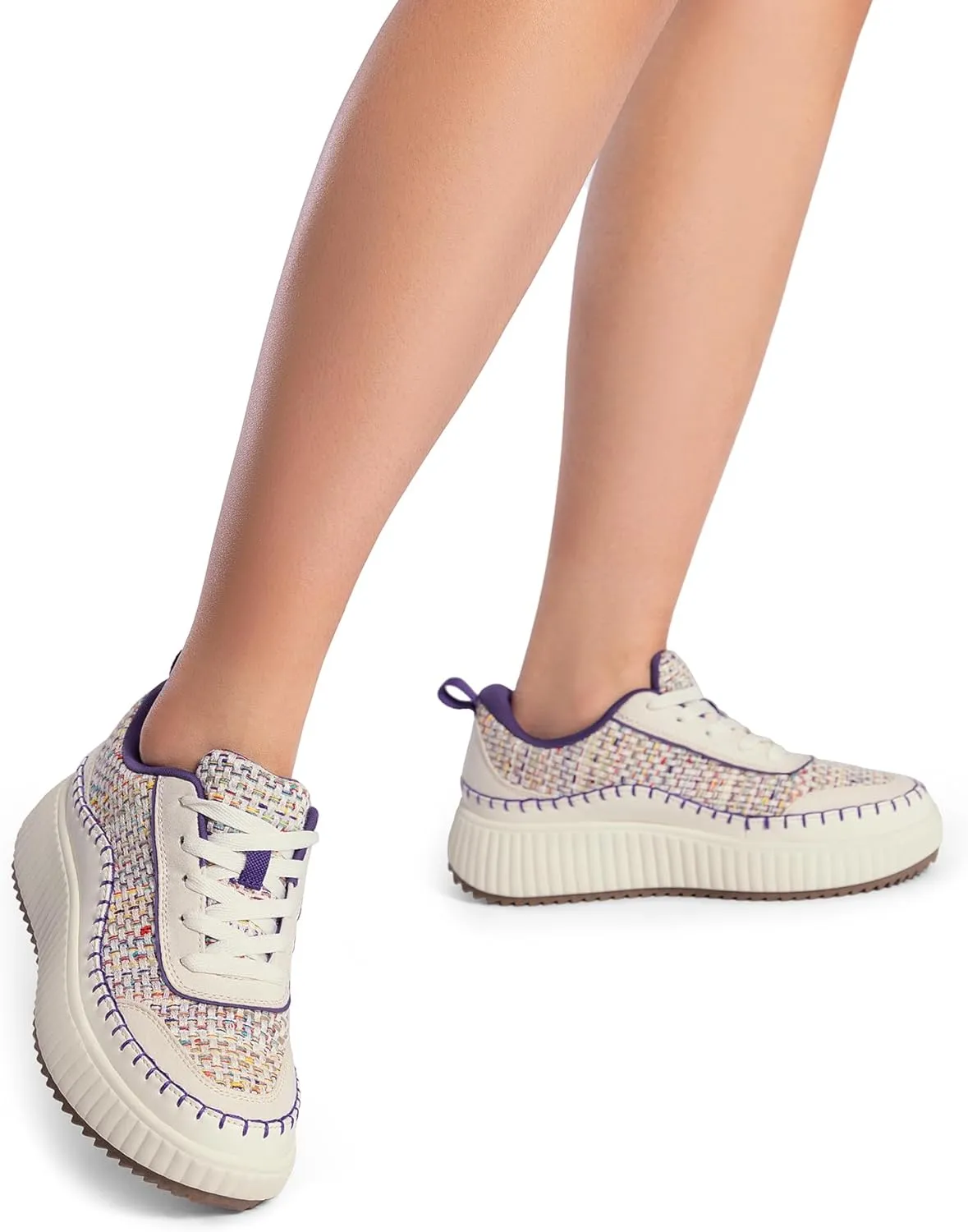DREAM PAIRS Women Chunky City Tweed Comfortable Casual Platform Fashion Sneaker