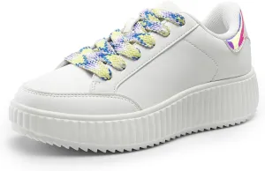 DREAM PAIRS Women Platform Chunky Lightweight Comfortable Casual Faux Leather Lace-Up Dee Walking Fashion Sneakers