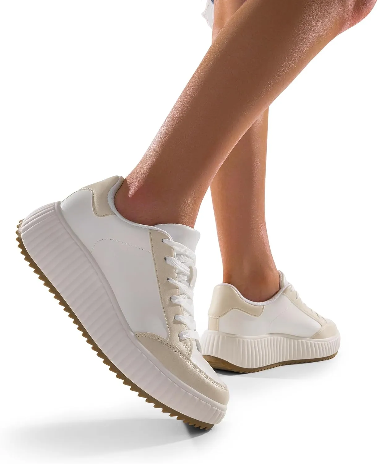 DREAM PAIRS Women Platform Chunky Lightweight Comfortable Casual Faux Leather Lace-Up Dee Walking Fashion Sneakers