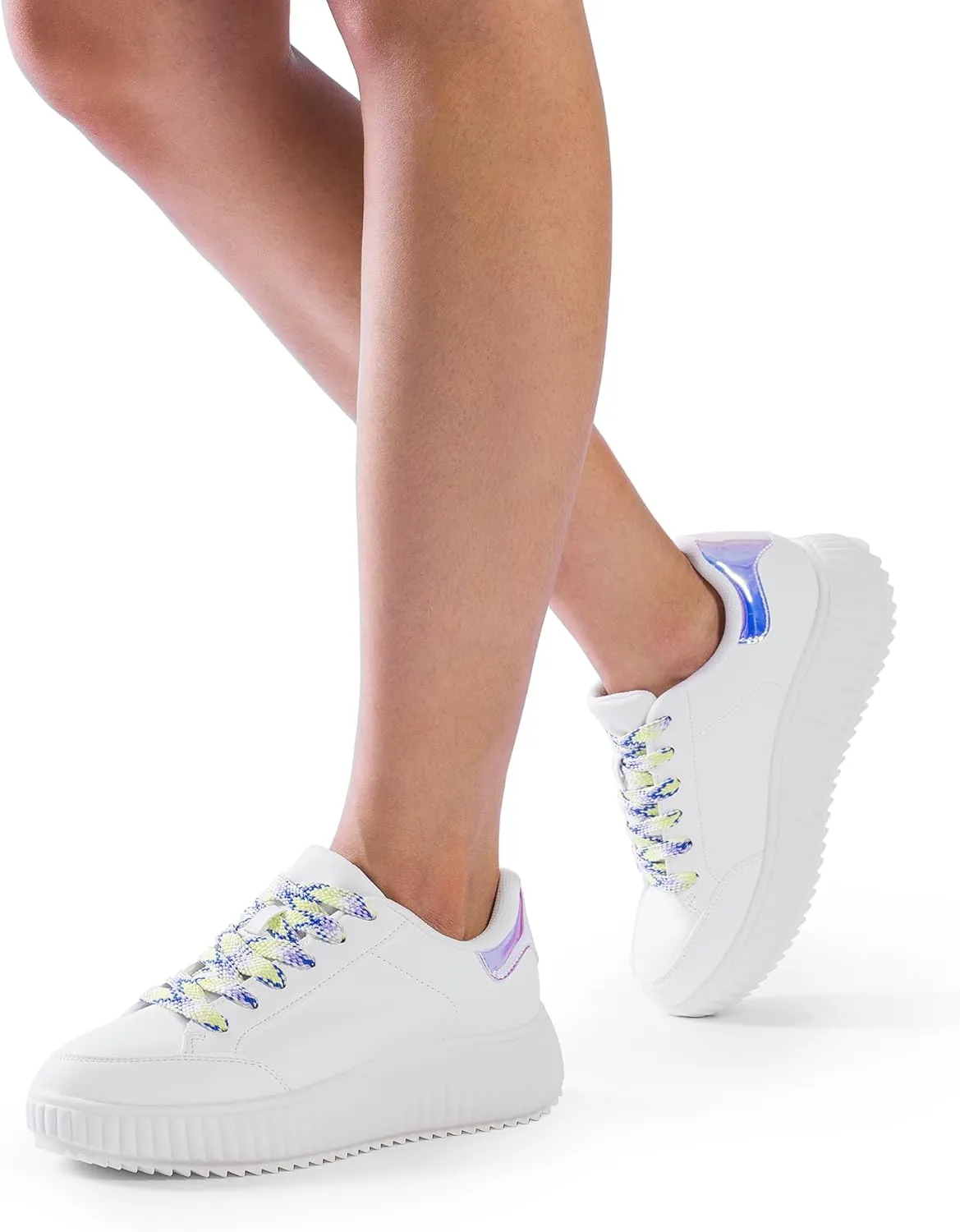 DREAM PAIRS Women Platform Chunky Lightweight Comfortable Casual Faux Leather Lace-Up Dee Walking Fashion Sneakers