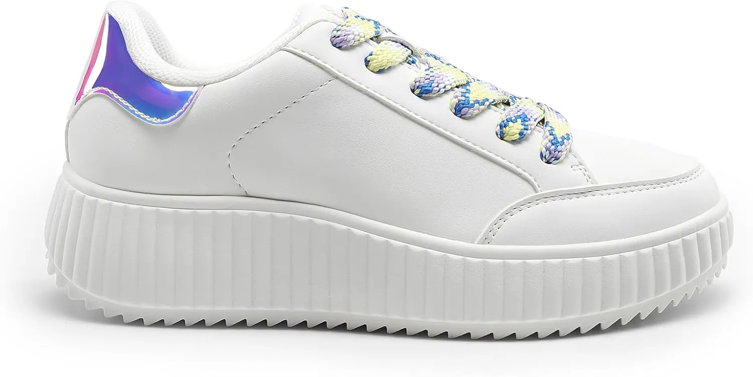 DREAM PAIRS Women Platform Chunky Lightweight Comfortable Casual Faux Leather Lace-Up Dee Walking Fashion Sneakers